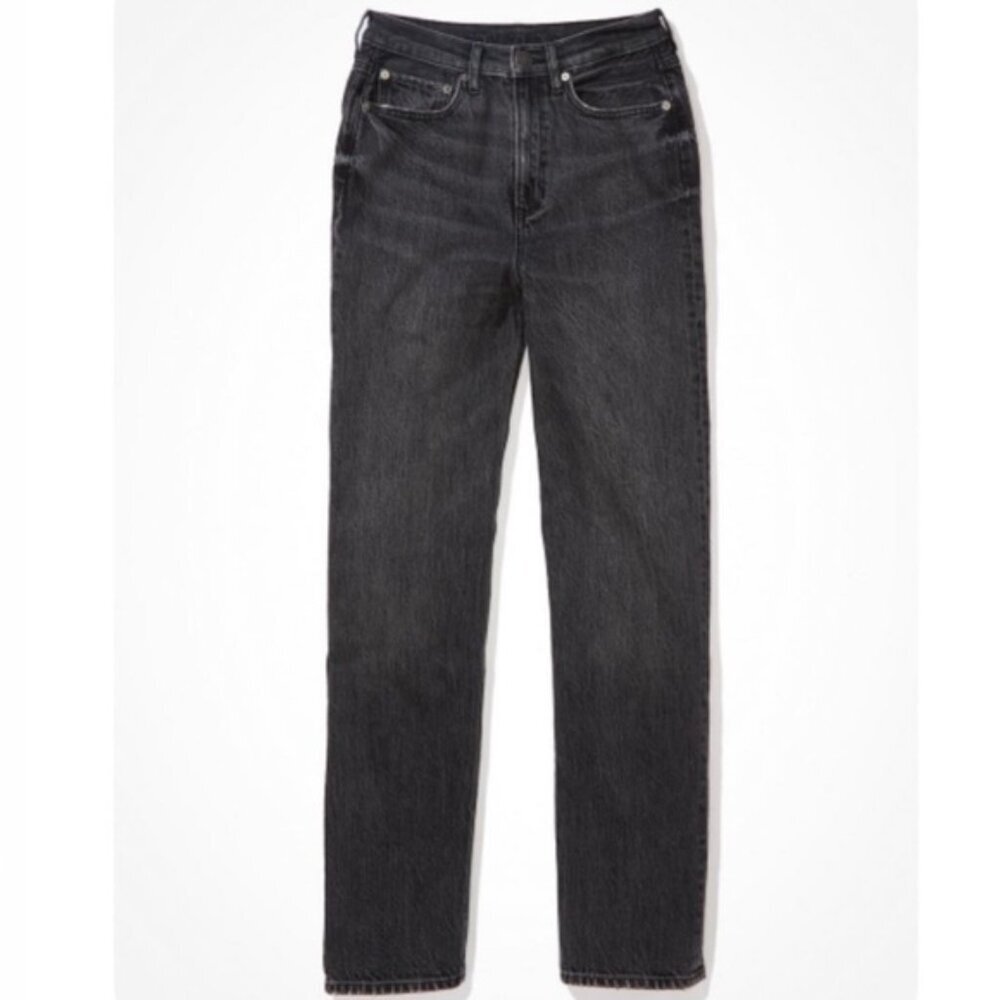 American Eagle AE AirFlex+ Original Straight Leg Jean Black Jeans Zip Pockets 30